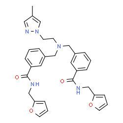ChemSpider 2D Image | 3,3'-[{[2-(4-Methyl-1H-pyrazol-1-yl)ethyl]imino}bis(methylene)]bis[N-(2-furylmethyl)benzamide] | C32H33N5O4