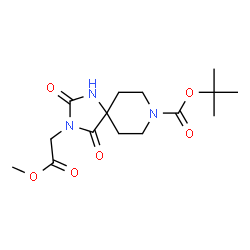 ChemSpider 2D Image | 2-Methyl-2-propanyl 3-(2-methoxy-2-oxoethyl)-2,4-dioxo-1,3,8-triazaspiro[4.5]decane-8-carboxylate | C15H23N3O6