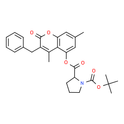 ChemSpider 2D Image | 2-(3-Benzyl-4,7-dimethyl-2-oxo-2H-chromen-5-yl) 1-(2-methyl-2-propanyl) 1,2-pyrrolidinedicarboxylate | C28H31NO6
