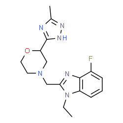 ChemSpider 2D Image | 1-Ethyl-4-fluoro-2-{[2-(3-methyl-1H-1,2,4-triazol-5-yl)-4-morpholinyl]methyl}-1H-benzimidazole | C17H21FN6O