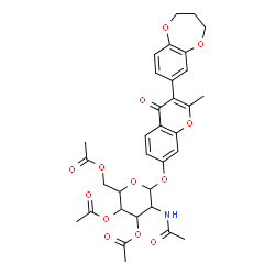 ChemSpider 2D Image | 3-(3,4-Dihydro-2H-1,5-benzodioxepin-7-yl)-2-methyl-4-oxo-4H-chromen-7-yl 2-acetamido-3,4,6-tri-O-acetyl-2-deoxyhexopyranoside | C33H35NO13