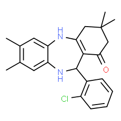 ChemSpider 2D Image | 11-(2-Chlorophenyl)-3,3,7,8-tetramethyl-2,3,4,5,10,11-hexahydro-1H-dibenzo[b,e][1,4]diazepin-1-one | C23H25ClN2O