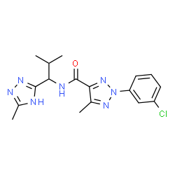 ChemSpider 2D Image | 2-(3-Chlorophenyl)-5-methyl-N-[2-methyl-1-(3-methyl-1H-1,2,4-triazol-5-yl)propyl]-2H-1,2,3-triazole-4-carboxamide | C17H20ClN7O