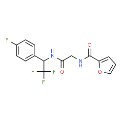 ChemSpider 2D Image | N-(2-Oxo-2-{[2,2,2-trifluoro-1-(4-fluorophenyl)ethyl]amino}ethyl)-2-furamide | C15H12F4N2O3