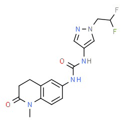 ChemSpider 2D Image | 1-[1-(2,2-Difluoroethyl)-1H-pyrazol-4-yl]-3-(1-methyl-2-oxo-1,2,3,4-tetrahydro-6-quinolinyl)urea | C16H17F2N5O2