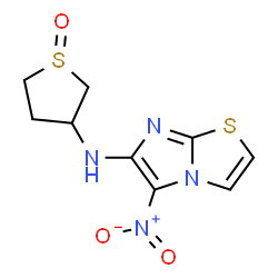 ChemSpider 2D Image | 5-Nitro-N-(1-oxidotetrahydro-3-thiophenyl)imidazo[2,1-b][1,3]thiazol-6-amine | C9H10N4O3S2