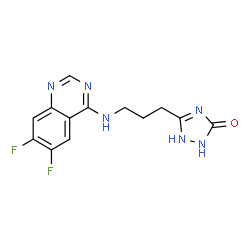 ChemSpider 2D Image | 5-{3-[(6,7-Difluoro-4-quinazolinyl)amino]propyl}-1,2-dihydro-3H-1,2,4-triazol-3-one | C13H12F2N6O