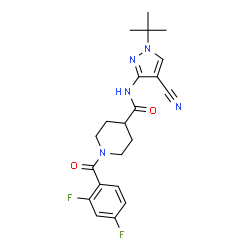 ChemSpider 2D Image | N-[4-Cyano-1-(2-methyl-2-propanyl)-1H-pyrazol-3-yl]-1-(2,4-difluorobenzoyl)-4-piperidinecarboxamide | C21H23F2N5O2