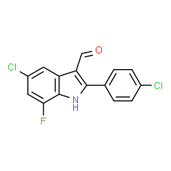 ChemSpider 2D Image | 5-Chloro-2-(4-chlorophenyl)-7-fluoro-1H-indole-3-carbaldehyde | C15H8Cl2FNO