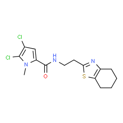 ChemSpider 2D Image | 4,5-Dichloro-1-methyl-N-[2-(4,5,6,7-tetrahydro-1,3-benzothiazol-2-yl)ethyl]-1H-pyrrole-2-carboxamide | C15H17Cl2N3OS