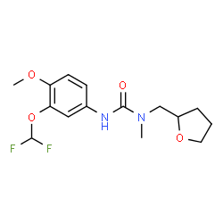 ChemSpider 2D Image | 3-[3-(Difluoromethoxy)-4-methoxyphenyl]-1-methyl-1-(tetrahydro-2-furanylmethyl)urea | C15H20F2N2O4