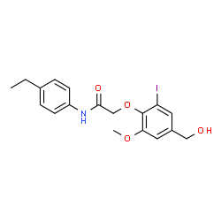 ChemSpider 2D Image | N-(4-Ethylphenyl)-2-[4-(hydroxymethyl)-2-iodo-6-methoxyphenoxy]acetamide | C18H20INO4
