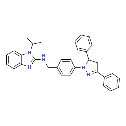 ChemSpider 2D Image | N-[4-(3,5-Diphenyl-4,5-dihydro-1H-pyrazol-1-yl)benzyl]-1-isopropyl-1H-benzimidazol-2-amine | C32H31N5