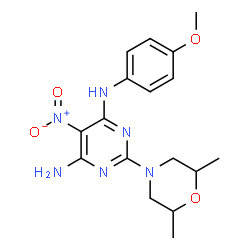 ChemSpider 2D Image | 2-(2,6-Dimethyl-4-morpholinyl)-N-(4-methoxyphenyl)-5-nitro-4,6-pyrimidinediamine | C17H22N6O4
