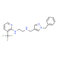 ChemSpider 2D Image | N-[(1-Benzyl-1H-pyrazol-4-yl)methyl]-N'-[3-(trifluoromethyl)-2-pyridinyl]-1,2-ethanediamine | C19H20F3N5