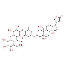 ChemSpider 2D Image | 3-{[Hexopyranosyl-(1->4)hexopyranosyl-(1->4)-2,6-dideoxyhexopyranosyl]oxy}-5,14,19-trihydroxycard-20(22)-enolide | C41H64O19