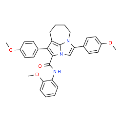 ChemSpider 2D Image | N-(2-Methoxyphenyl)-1,4-bis(4-methoxyphenyl)-5,6,7,8-tetrahydro-2a,4a-diazacyclopenta[cd]azulene-2-carboxamide | C32H31N3O4
