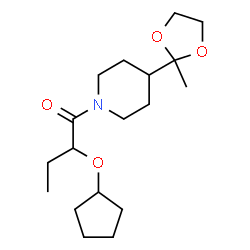 ChemSpider 2D Image | 2-(Cyclopentyloxy)-1-[4-(2-methyl-1,3-dioxolan-2-yl)-1-piperidinyl]-1-butanone | C18H31NO4