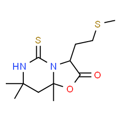 ChemSpider 2D Image | 7,7,8a-Trimethyl-3-[2-(methylsulfanyl)ethyl]-5-thioxotetrahydro-5H-[1,3]oxazolo[3,2-c]pyrimidin-2(3H)-one | C12H20N2O2S2