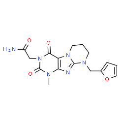 ChemSpider 2D Image | 2-[9-(2-Furylmethyl)-1-methyl-2,4-dioxo-1,4,6,7,8,9-hexahydropyrimido[2,1-f]purin-3(2H)-yl]acetamide | C16H18N6O4