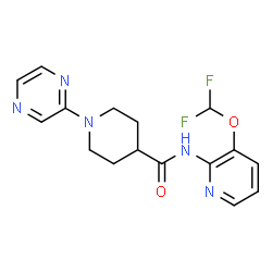 ChemSpider 2D Image | N-[3-(Difluoromethoxy)-2-pyridinyl]-1-(2-pyrazinyl)-4-piperidinecarboxamide | C16H17F2N5O2