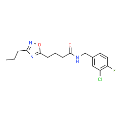 ChemSpider 2D Image | N-(3-Chloro-4-fluorobenzyl)-4-(3-propyl-1,2,4-oxadiazol-5-yl)butanamide | C16H19ClFN3O2