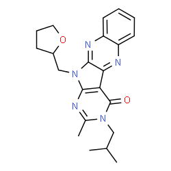 ChemSpider 2D Image | 3-Isobutyl-2-methyl-11-(tetrahydro-2-furanylmethyl)-3,11-dihydro-4H-pyrimido[5',4':4,5]pyrrolo[2,3-b]quinoxalin-4-one | C22H25N5O2