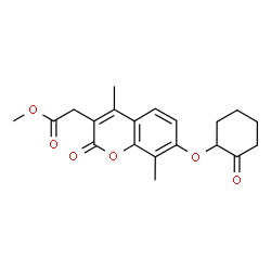 ChemSpider 2D Image | Methyl {4,8-dimethyl-2-oxo-7-[(2-oxocyclohexyl)oxy]-2H-chromen-3-yl}acetate | C20H22O6