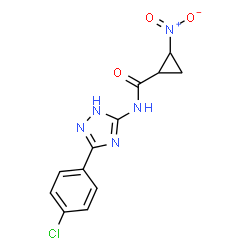 ChemSpider 2D Image | N-[3-(4-Chlorophenyl)-1H-1,2,4-triazol-5-yl]-2-nitrocyclopropanecarboxamide | C12H10ClN5O3