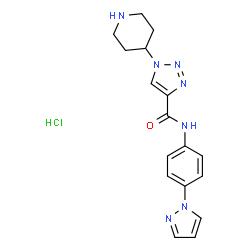 ChemSpider 2D Image | 1-(4-Piperidinyl)-N-[4-(1H-pyrazol-1-yl)phenyl]-1H-1,2,3-triazole-4-carboxamide hydrochloride (1:1) | C17H20ClN7O
