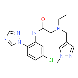 ChemSpider 2D Image | N-[5-Chloro-2-(1H-1,2,4-triazol-1-yl)phenyl]-N~2~-ethyl-N~2~-[(1-methyl-1H-pyrazol-4-yl)methyl]glycinamide | C17H20ClN7O