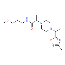 ChemSpider 2D Image | N-(3-Methoxypropyl)-2-{4-[1-(3-methyl-1,2,4-oxadiazol-5-yl)ethyl]-1-piperazinyl}propanamide | C16H29N5O3
