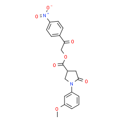 ChemSpider 2D Image | 2-(4-Nitrophenyl)-2-oxoethyl 1-(3-methoxyphenyl)-5-oxo-3-pyrrolidinecarboxylate | C20H18N2O7