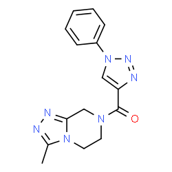 ChemSpider 2D Image | (3-Methyl-5,6-dihydro[1,2,4]triazolo[4,3-a]pyrazin-7(8H)-yl)(1-phenyl-1H-1,2,3-triazol-4-yl)methanone | C15H15N7O
