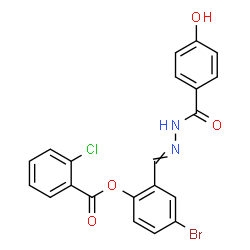 ChemSpider 2D Image | 4-Bromo-2-{[(4-hydroxybenzoyl)hydrazono]methyl}phenyl 2-chlorobenzoate | C21H14BrClN2O4
