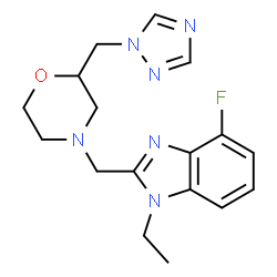 ChemSpider 2D Image | 1-Ethyl-4-fluoro-2-{[2-(1H-1,2,4-triazol-1-ylmethyl)-4-morpholinyl]methyl}-1H-benzimidazole | C17H21FN6O