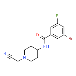 ChemSpider 2D Image | 3-Bromo-N-[1-(cyanomethyl)-4-piperidinyl]-5-fluorobenzamide | C14H15BrFN3O
