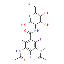 ChemSpider 2D Image | 2-({3-Acetamido-5-[acetyl(methyl)amino]-2,4,6-triiodobenzoyl}amino)-2-deoxyhexopyranose | C18H22I3N3O8
