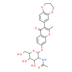 ChemSpider 2D Image | 3-(3,4-Dihydro-2H-1,5-benzodioxepin-7-yl)-2-methyl-4-oxo-4H-chromen-7-yl 2-acetamido-2-deoxyhexopyranoside | C27H29NO10