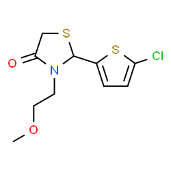 ChemSpider 2D Image | 2-(5-Chloro-2-thienyl)-3-(2-methoxyethyl)-1,3-thiazolidin-4-one | C10H12ClNO2S2