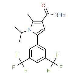 ChemSpider 2D Image | 5-[3,5-Bis(trifluoromethyl)phenyl]-1-isopropyl-2-methyl-1H-pyrrole-3-carboxamide | C17H16F6N2O