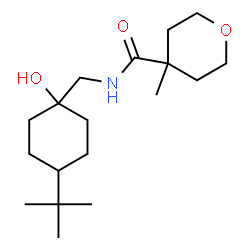ChemSpider 2D Image | N-{[1-Hydroxy-4-(2-methyl-2-propanyl)cyclohexyl]methyl}-4-methyltetrahydro-2H-pyran-4-carboxamide | C18H33NO3