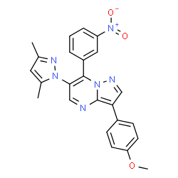 ChemSpider 2D Image | 6-(3,5-Dimethyl-1H-pyrazol-1-yl)-3-(4-methoxyphenyl)-7-(3-nitrophenyl)pyrazolo[1,5-a]pyrimidine | C24H20N6O3