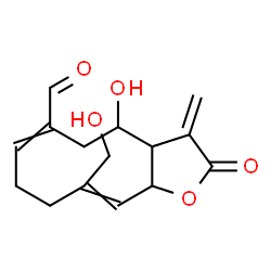 ChemSpider 2D Image | 4-Hydroxy-10-(hydroxymethyl)-3-methylene-2-oxo-2,3,3a,4,5,8,9,11a-octahydrocyclodeca[b]furan-6-carbaldehyde | C15H18O5