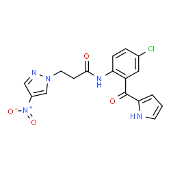 ChemSpider 2D Image | N-[4-Chloro-2-(1H-pyrrol-2-ylcarbonyl)phenyl]-3-(4-nitro-1H-pyrazol-1-yl)propanamide | C17H14ClN5O4