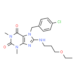 ChemSpider 2D Image | 7-(4-Chlorobenzyl)-8-[(3-ethoxypropyl)amino]-1,3-dimethyl-3,7-dihydro-1H-purine-2,6-dione | C19H24ClN5O3