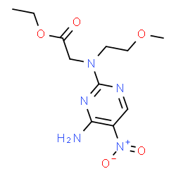 ChemSpider 2D Image | Ethyl N-(4-amino-5-nitro-2-pyrimidinyl)-N-(2-methoxyethyl)glycinate | C11H17N5O5