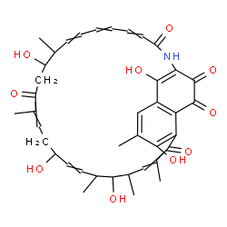 ChemSpider 2D Image | 4,10,14,20,34-Pentahydroxy-3,7,9,11,17,21-hexamethyl-29-azatricyclo[28.3.1.0~5,33~]tetratriaconta-1(33),2,4,7,12,16,22,24,26,30(34)-decaene-6,18,28,31,32-pentone | C39H45NO10