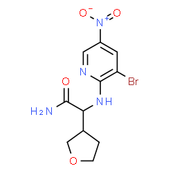 ChemSpider 2D Image | 2-[(3-Bromo-5-nitro-2-pyridinyl)amino]-2-(tetrahydro-3-furanyl)acetamide | C11H13BrN4O4