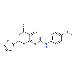 ChemSpider 2D Image | 2-[(4-Methoxyphenyl)amino]-7-(2-thienyl)-7,8-dihydro-5(6H)-quinazolinone | C19H17N3O2S